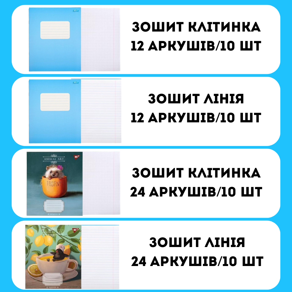 Зошити клітинка та лінія 12 і 24 аркуші